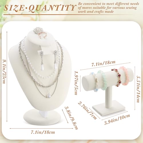 RattanView 2 Pcs Beige Velvet Jewelry Display Set Necklace Mannequin Bust Stand T Bar Bracelet Holder for Retail Home Decor - color: Beige