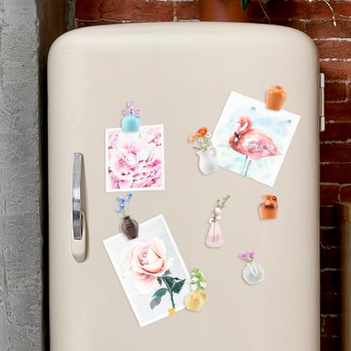 Cute Mini Ceramic Vase Magnets for Fridge, Funny Mini Plant Magnets, Flowers Pot Refrigerator Magnets Tiny 3D Plant Vase for Refrigerator Decoration Kitchen Locker Office (8 Pack)