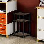Furinno JUST Side Table, 3-Tier End Table, Open Shelves Night Stand, Bedside Table, Toolless Assembly, for Living Room, Bedroom, Bathroom, Columbia Walnut - color: Columbia Walnut/Black, size: 3-Tier, Round Pole, style: 1-Pack