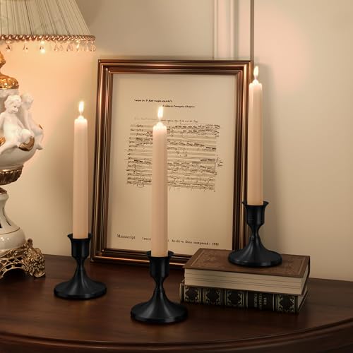 zeochyni Black Taper Candle Holders Set of 3, Vintage Metal Candlestick Holders for Dinner Room Table Centerpiece or Mantel Wedding Party Decor - color: Black, size: Set of 3