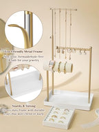 Jenseits Jewelry Organizer Stand with Ring Holder - 3-Tier Gold Jewelry Holder Tower with Velvet Tray, Necklace Holder, Bracelet & Earring Display Stand for Women, Gift for Her - color: white-gold