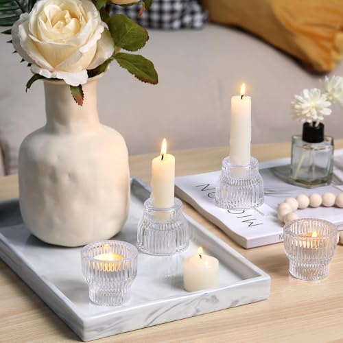 HAVITI 12 Pack Clear Taper Candle Holders, Glass Candlestick Holders, Tea Light Candle Holder for Fall Wedding Centerpieces Table Decorations, Votive Candle Holders for Table Decor - color: Clear