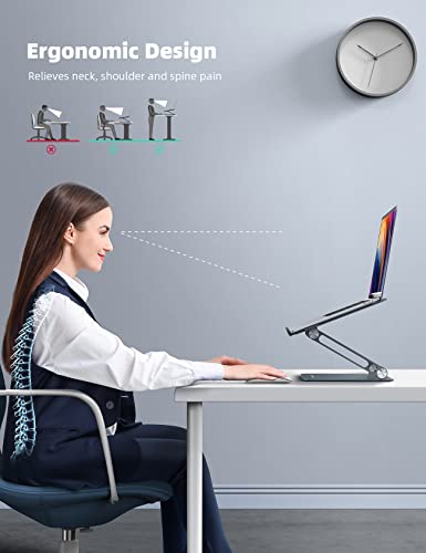 Lamicall Adjustable Laptop Stand, Portable Laptop Riser, Aluminum Laptop Stand for Desk Foldable, Ergonomic Computer Notebook Stand Holder for MacBook Air Pro, Dell XPS, HP (10-17.3'') - Grey - color: 3-Gray