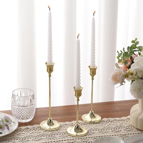 Candlestick Holders 4 Sets(12 Pcs), Gold Candle Holders with Anti-Slip Pad, Metal Taper Candle Holder, Candle Holder for Wedding Fireplace Mantel Housewarming Gift
