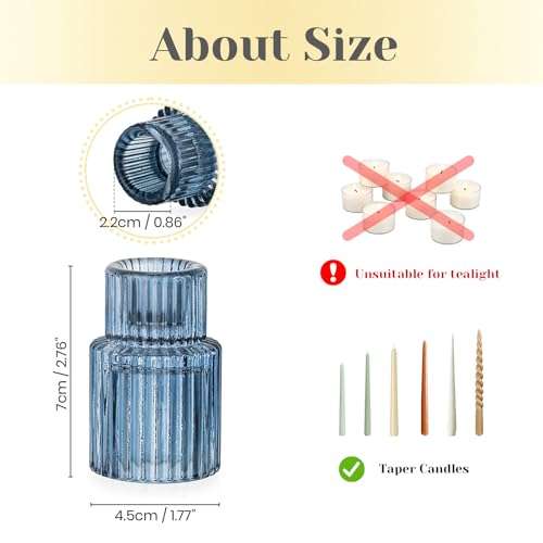 Hewory Glass Candlestick Candle Holder: 20PCS Blue Glass Taper Candle Holders for Table Centerpiece, Vintage Tapered Candlestick Holders for Christmas Centerpiece Wedding Party Holiday Home Decor - color: Blue, size: 20PCS
