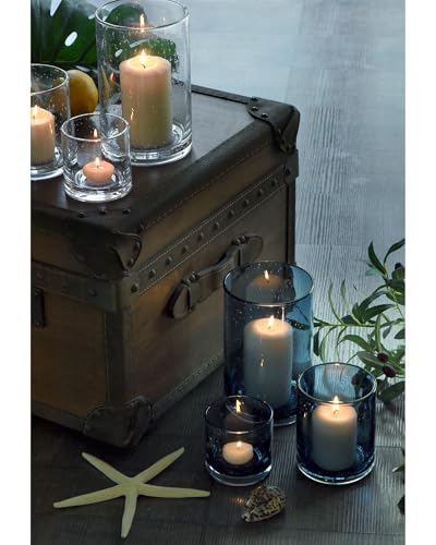 ARIAMOTION Blue Candle Holder for Pillar Tealights Modern Bubbles Glass Hurricane Cylinder Vases Table centerpieces Kitchen Island Dining Room Coffee Bar 8" 5" 3.5" Height Set 3 - color: Bubbles Blue