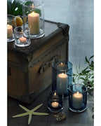 ARIAMOTION Blue Candle Holder for Pillar Tealights Modern Bubbles Glass Hurricane Cylinder Vases Table centerpieces Kitchen Island Dining Room Coffee Bar 8" 5" 3.5" Height Set 3 - color: Bubbles Blue