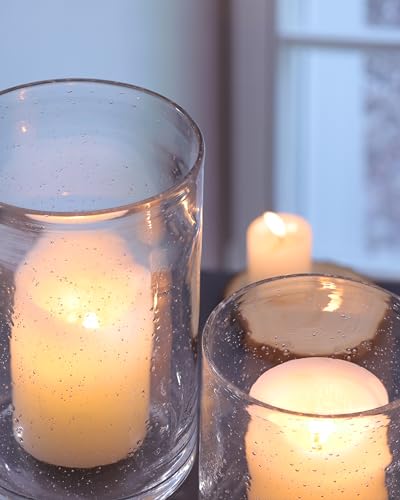 NITIME Hurricane Candle Holder Set of 3 Clear Candle Holders for Pillar Candles, Seeded Bubbles Glass Candle Holder for table centerpiece, Glass Cylinder Vases for Home, Patio and Wedding 8"4.7"3.5"H - color: Clear, size: Medium