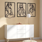 CHENGU 3 Pieces Metal Minimalist Abstract Woman Wall Art Line Drawing Wall Art Decor Single Line Female Home Hanging for Kitchen Bathroom Living Room - style: Cup Style
