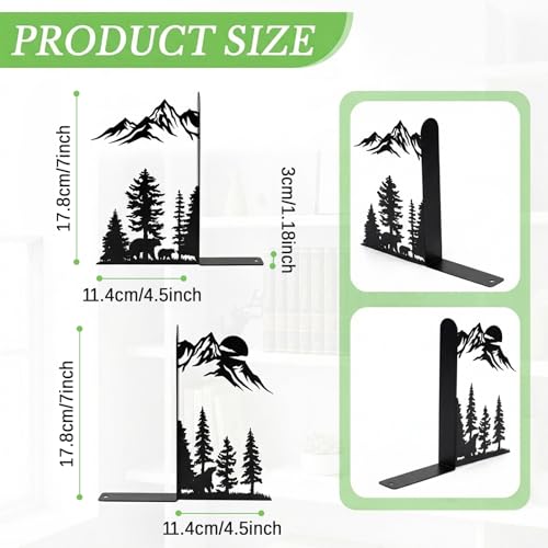 Sanwarm Metal Bookends Mountain Woodland Nature Book Ends Decorative Bookend for Home Office Desk Book Shelves Decor, Gift for Reading Enthusiasts Non-Skid Book Stoppers Holder (Black 1 Pair) - color: Mountain