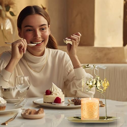 Rotary Candle Holder Dragon Gold Metal Spinning Tea Lights Candle Holder, Romantic Scandinavian Designed Candlestick Ornament for Wedding Party Christmas Festival Home Decor，Dragon - color: Gold Dragon
