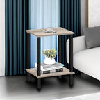 TUTOTAK End Table, Side Table, Nightstand, 2-Tier Storage Shelf, Sofa Side Table for Small Space, Living Room, Bed Room TB01BG034 - color: Greige