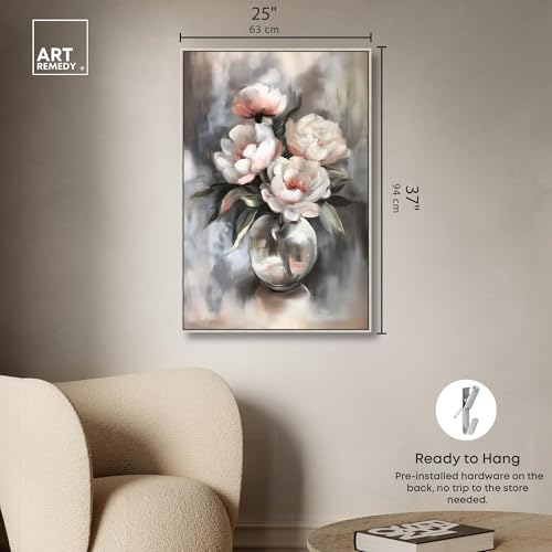 Art Remedy Glass Vase Flowers Canvas Luxury Floral Art, Silver Frame, 24" x 36" - color: Silver Frame, size: 37"L x 25"W