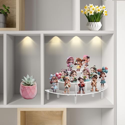 YestBuy Acrylic Risers Display Stand For Pop Figures, 3 Tier Cupcake Stand, Perfume Stand Organizer,2 Pack Half Moon Dessert Stand for Food, Acrylic Display Stand for Collections. - color: Clear, size: 2 pack
