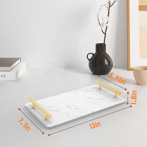 XZHXFX Guest Towel Holder Tray for Bathroom,Marble Slab with Handles -Napkin Holder for Kitchen - Bathroom Tray (Gold,Large) - color: Gold, size: 13" x 7.1" x 2"