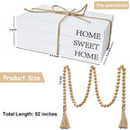 Decorative Books for Home Decor, White Faux Books for Decoration, Rustic Farmhouse Stacked Display Books with 52in Wood Bead Garland for Coffee Tables Living Room, (Home Sweet Home) - style: Home Sweet Home