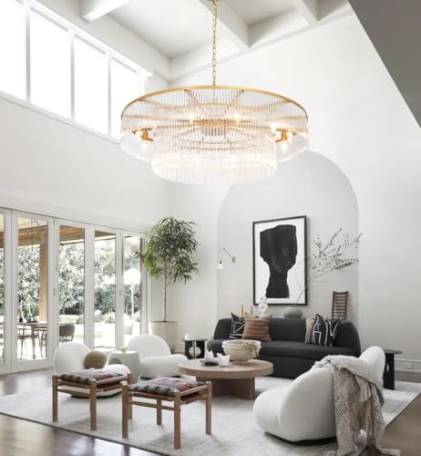 Modern Glass Chandelier Gold Chandeliers for High Ceiling Foyer Entryway Hanging Large Light Fixture for Grand Living Room Hall 39" - size: Large Gold (39" x 70")