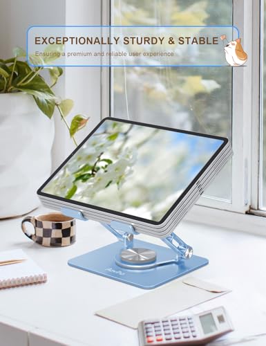 Aoviho Rotating Tablet Stand for Desk - [Adjustable] Drawing Stand for iPad, Portable Aluminum Desktop Holder, Compatible with 4.7–12.9 inch Devices, (Sky Blue) - color: Sky Blue