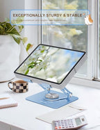 Aoviho Rotating Tablet Stand for Desk - [Adjustable] Drawing Stand for iPad, Portable Aluminum Desktop Holder, Compatible with 4.7–12.9 inch Devices, (Sky Blue) - color: Sky Blue