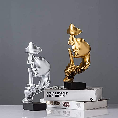 Modern Minimalist Sculpture Ornament Keep Slient 3D Resin Thinker Abstract Art Statue for Home Office Living Room Decor Crafts -Silver - color: Silver