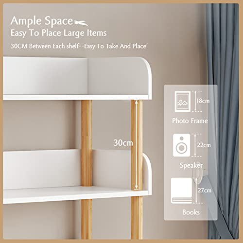 OSCHF 5-Tier Wooden Open Bookcase - Modern Display Bookshelf with Top Edge and Solid Wood Frame for Home and Office, Storage Cabinet, Warm White - color: Warm White, size: 5-Tier