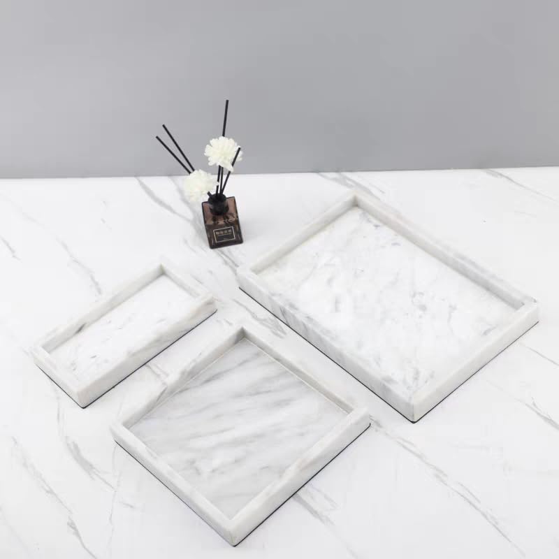 Handmade Natural Marble Tray, Polished Finish, Natural Marble Construction, Contemporary Style, Jewelry Tray, 11.8 x 5.12 x 1.18 Inches (White)