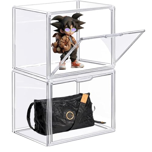 Attelite Clear Acrylic Display Case,Display Storage Box Countertop with Magnetic Door,Stackable Dustproof Protection Showcase for Action Figures,Collectibles - size: L-1Pack
