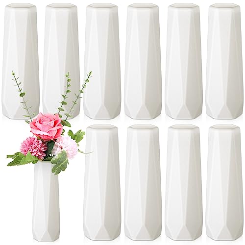 Didaey 10 Pack Composite Plastic Flower Vases Bulk White Small Boho Floral Vases for Dried Flower Bouquet Pampas Grass Centerpieces Fall Wedding Party Living Room Decor(Classic) - style: Classic