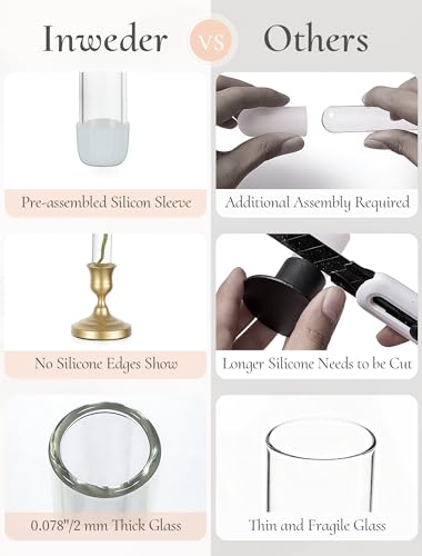 Bud Vases with Candlestick Holders: Set of 6 Clear Glass Vase with Silicon Sleeve for 0.87" Taper Candle Holder - Flower Vases for Centerpieces Wedding Table Party Decor - size: 6 PCs
