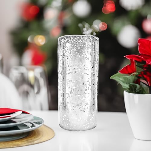 WGVI Hurricane Candle Holder Sleeve, W: 5", Ht: 10", Silver Speckled Glass Cylinder Open Both Ends, Chimney Tube Shade, 1 Piece - size: 5x10"H