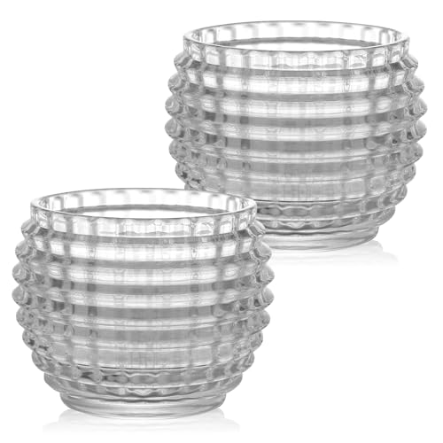 2 Pack Crystal Clear Glass Votive Candle Holders for Home Decor Round Bubble Tea Light Holder for Valentine’s Day Table Centerpiece Wedding - color: Transparent