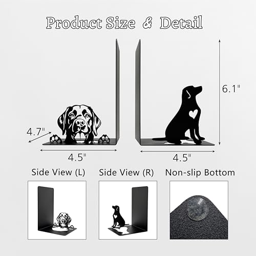 Labrador Retriever Theme Bookends Decor – Labrador Gifts with Black Modern Bookends, Decorative Bookends for Shelves – Unique Book Stopper for Shelves (Labrador Retriever) - color: Labrador Retriever