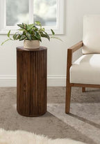Kate and Laurel Reid Modern Wooden Ribbed Drink Table; 10 x 10 x 22; Walnut Brown; Solid Wood Mini Table for Use as Pedestal Plant Stand Indoors or Small Nightstand Option - color: Walnut Brown