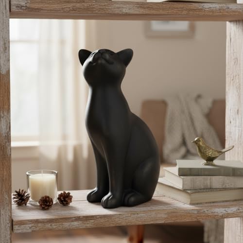 Comfy Hour 9" Cat Statue for Home Decor, Decorative Black Cat Figurines, Artisan Crafted Sitting Feline Sculpture, Unique Cat Lover Present for Women, Polyresin Desktop Accent, 1 Unit