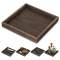 Hanobe Serving Tray Decor for Table: Small Wood Decorative Trays for Ottoman Coffee Tables - Farmhouse Square Wooden Centerpiece for Kitchen Counter Home Living Room 10inch Brown