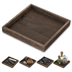 Hanobe Serving Tray Decor for Table: Small Wood Decorative Trays for Ottoman Coffee Tables - Farmhouse Square Wooden Centerpiece for Kitchen Counter Home Living Room 10inch Brown