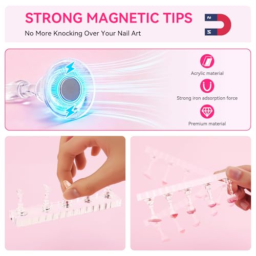 Nail Stand For Press On Acrylic Strong Magnetic Nail Holder Kit For Painting Nails Tip Arts Display With 200PCS Double-Sided Tape And 1 Heart Shaped Acrylic Magnetic Presson Stands Nail Art Supplies - color: Clear, size: Medium