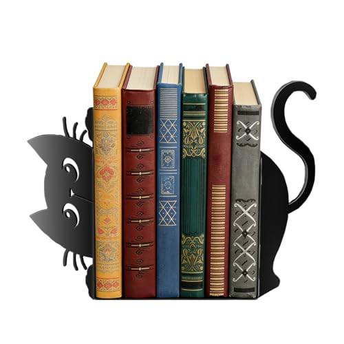 Cute Peeking Cat Bookends for Shelves Set of 2 Styles Metal Bookend Non-Skid Heavy Duty Book Ends Decorative Book Stopper Home Office Desk Bookshelf Decor Gift for Cat Lovers and Reading Enthusiasts - color: Type-3
