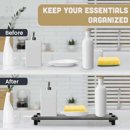 2pc Stone Drying Tray - Diatomite Sink Caddy Kitchen Sink Organizer - Water Absorbing Bathroom Counter - Absorbent Kitchen Soap Tray (Gray w Blk & Silver Feet) - color: Gray