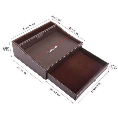 Baoyun Fathers Day Nightstand Organizer for Men, Mens Jewelry Box, Mens Dresser Organizer Countertop, Large Capacity Leather Valet Tray for Phones Pad Wallet Key Birthday Gifts for Men - color: Brown