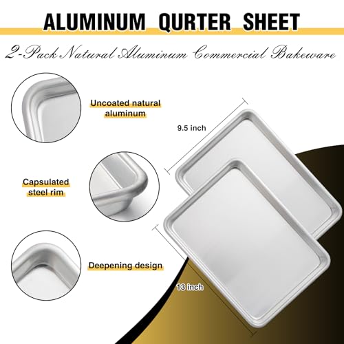 Commercial Quality Baking Sheet Pan Set, Natural Aluminum Cookie Sheet, Umite Chef Encapsulated Galvanized Steel Rim Warp Resistant Baker's Quarter Sheet Pan, Cookie Tray Pans for Baking, Roasting - size: 13x9.5in