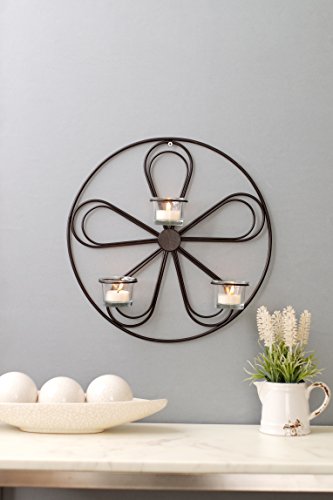 Hosley Large Floral Wall Sconce 13.5 Inch Diameter Tea Light Candle Holder LED Farmhouse Ideal Gift for Weddings, Special Occasions, and for Wall Decor, Home, Spa, Aromatherapy, Reiki. - color: Black-4