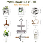 Houmury Set of 17 Farmhouse Tiered Tray with 1 Lantern Artificial Plant& Cutting Board Sign for Rustic Home Sweet Home Kitchen Decor Tier Tray Decor Set