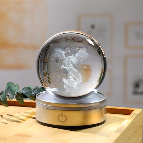 Arikyrist 3.15in. 3D Dragon Crystal Ball Gifts for Women Men, K9 Crystal Decorative Ball Engraved Dragon Figurine Paperweight with LED Light Base for Home Office Decoration for Birthday Christmas - color: Dragon