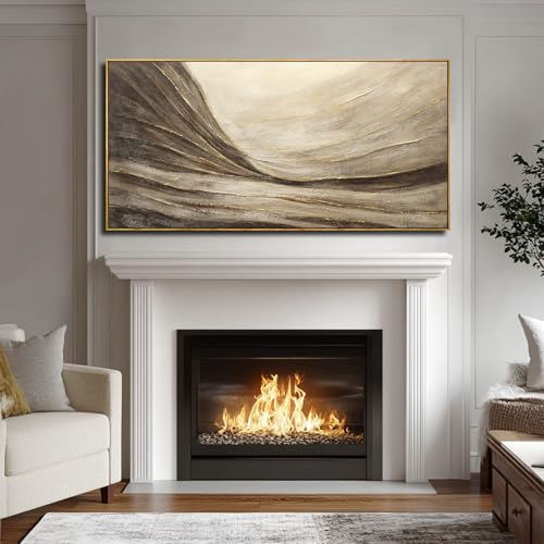 WINKAILIN Modern Abstract Wall Art with Frame Brown and Grey Painting Wave Poster Line Canvas for Living Room Bedroom Textured Home Decor 24x48 Inch - color: Brown and Gold, size: 48"L x 24"W