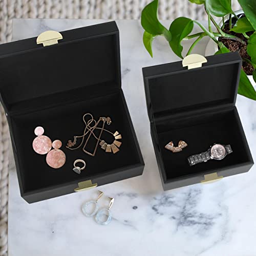 HofferRuffer Faux Leather Jewelry Boxes, Decorative Boxes Storage Accessory Organizer with Gold Hardware Decor, Classic Vegan Leather Set of 2 Pieces (Black) - color: Black