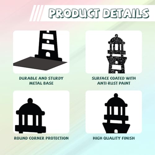 Peacoblue Metal Bookends for Shelves, Modern Decorative Heavy Duty Study Book Support Stoppers for Office, Desk, Shelf, Room 5.3"x4.3"x7.9" Cast Iron Simple Tall Bookends, 1 Pair (Lighthouse) - style: Lighthouse