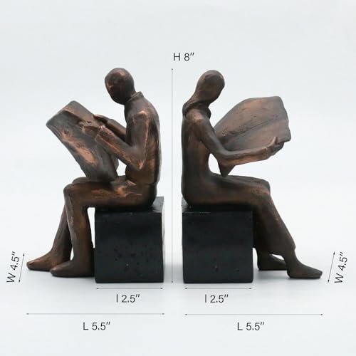Lukitas Copper Newspaper Decorative Bookends, Heavy Duty Reader Book Ends Non-Slip, Vintage Home Décor Accessories for Study Office Deck Bookshelf, Resin, 1Pair/2Piece 8''