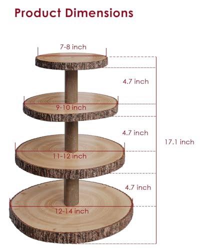 SANYOUNG Wood Cupcake Stand, 4 Tier Wooden Cupcake Tower, Large Rustic Cake Display Holder Stand for Woodland Baby Shower, Wedding, Birthday, Tea Party, Farmhouse Dessert Table Decorations