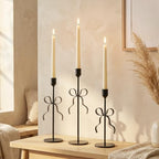 Bow Candle Holder - Bow Candlestick Holder Set of 3 Metal Gold, Modern Decorative Taper Candle Holder for Centerpiece Wedding Dining Table Holiday Housewarming Gift (Black)